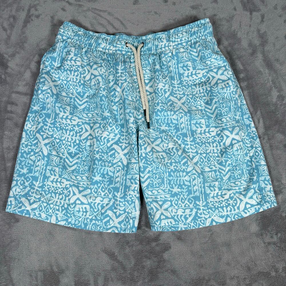 Faherty Swim Trunks Men’s Medium – Blue Tribal Print Lined 7.5” Inseam Shorts